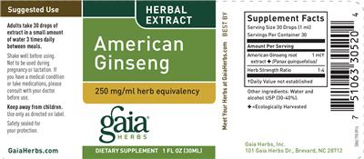 Photo of the Gaia Herbs American Ginseng label