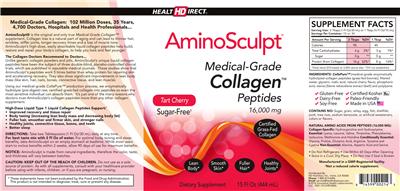 Photo of the Health Direct AminoSculpt Collagen Peptides Tart Cherry label