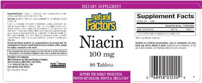 Photo of the Natural Factors Niacin 100 mg label