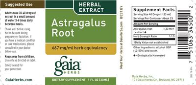 Photo of the Gaia Herbs Astragalus Root label