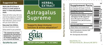 Photo of the Gaia Herbs Astragalus Supreme label