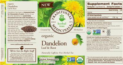 Photo of the Traditional Medicinals Organic Dandelion Leaf & Root label