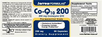 Photo of the Jarrow Formulas Co-Q10 200 mg label