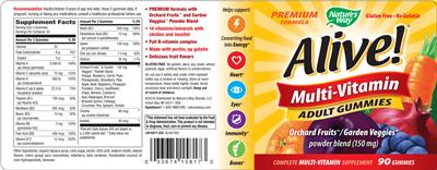 Photo of the Nature's Way Alive! Multi-Vitamin Adult Gummies label