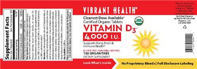 Photo of the Vibrant Health Vitamin D3 4,000 IU label