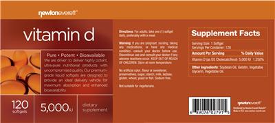 Photo of the NewtonEverett Vitamin D 5,000 IU label