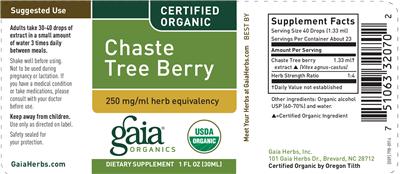 Photo of the Gaia Organics Chaste Tree Berry label