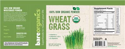 Photo of the BareOrganics Wheat Grass label