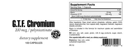 Photo of the Highland Laboratories G.T.F. Chromium 200 mcg label