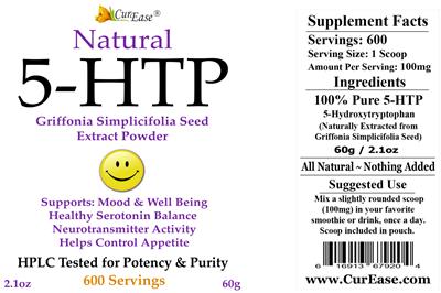 Photo of the CurEase Natural 5-HTP label