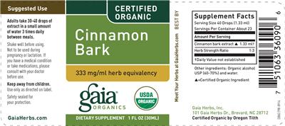 Photo of the Gaia Organics Cinnamon Bark label