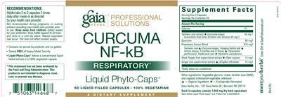 Photo of the Gaia Herbs Professional Solutions Curcuma NF-kB Respiratory Liquid Phyto-Caps label