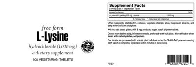 Photo of the Highland Laboratories L-Lysine Hydrochloride 1,000 mg label
