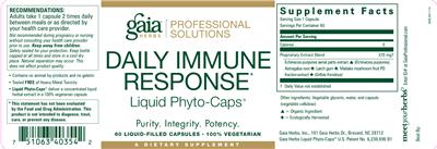 Photo of the Gaia Herbs Professional Solutions Daily Immune Response Liquid Phyto-Caps label