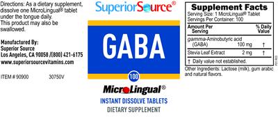 Photo of the Superior Source GABA 100 label