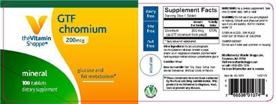 Photo of the The Vitamin Shoppe GTF Chromium 200 mcg label