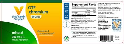 Photo of the The Vitamin Shoppe GTF Chromium 200 mcg label