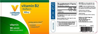 Photo of the The Vitamin Shoppe Vitamin B2 100 mg label