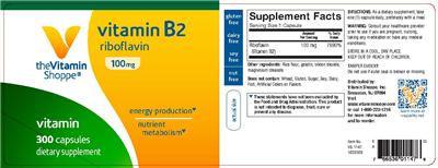 Photo of the The Vitamin Shoppe Vitamin B2 100 mg label