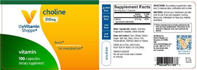 Photo of the The Vitamin Shoppe Choline 310 mg label