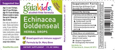 Photo of the GaiaKids Echinacea Goldenseal Herbal Drops label