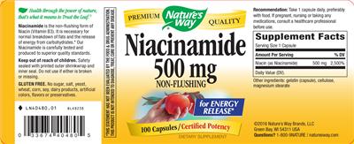 Photo of the Nature's Way Niacinamide 500 mg label