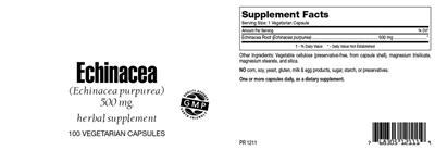 Photo of the Highland Laboratories Echinacea 500 mg label