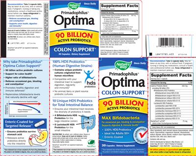 Photo of the Nature's Way Primadophilus Optima Colon Support label