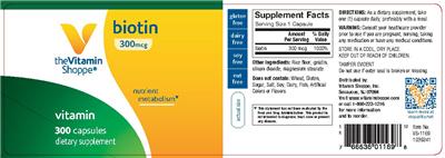 Photo of the The Vitamin Shoppe Biotin 300 mcg label