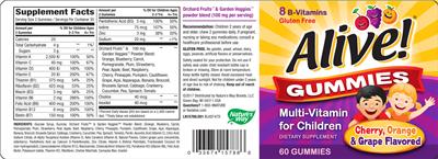 Photo of the Nature's Way Alive! Gummies Multi-Vitamin For Children label