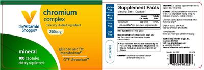 Photo of the The Vitamin Shoppe Chromium Complex 200 mcg label