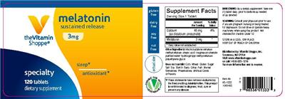 Photo of the The Vitamin Shoppe Melatonin 3 mg Sustained Release label