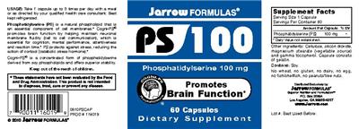 Photo of the Jarrow Formulas PS100 100 mg label