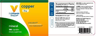 Photo of the The Vitamin Shoppe Copper 2 mg label