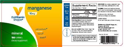 Photo of the The Vitamin Shoppe Manganese 10 mg label