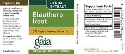 Photo of the Gaia Herbs Eleuthero Root label