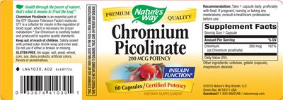 Photo of the Nature's Way Chromium Picolinate 200 mcg label