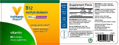 Photo of the The Vitamin Shoppe B12 Methylcobalamin 1000 mcg Black Cherry label