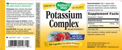 Photo of the Nature's Way Potassium Complex 99 mg label