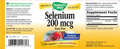 Photo of the Nature's Way Selenium 200 mcg label