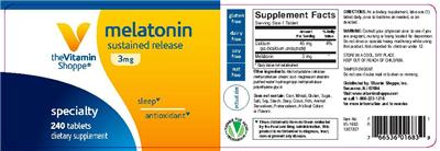 Photo of the The Vitamin Shoppe Melatonin 3 mg Sustained Release label