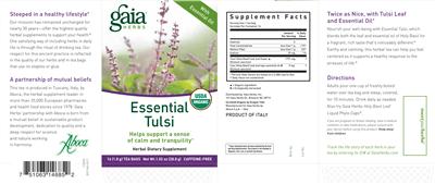 Photo of the Gaia Herbs Essential Tulsi label