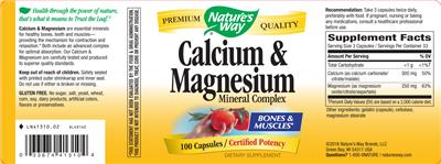 Photo of the Nature's Way Calcium & Magnesium Mineral Complex label
