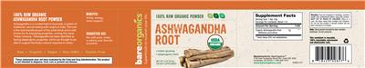 Photo of the BareOrganics Ashwagandha Root label