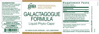 Photo of the Gaia Herbs Professional Solutions Galactagogue Formula Liquid Phyto-Caps label