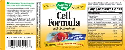 Photo of the Nature's Way Cell Formula With Antioxidants label