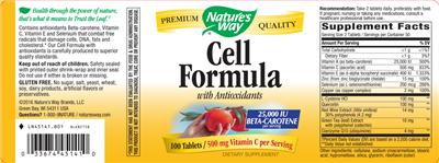 Photo of the Nature's Way Cell Formula With Antioxidants label