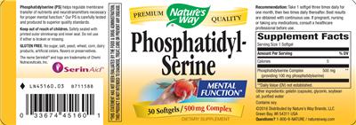 Photo of the Nature's Way Phosphatidylserine 500 mg label