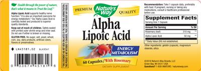 Photo of the Nature's Way Alpha Lipoic Acid label
