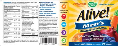 Photo of the Nature's Way Alive! Men's Gummy Vitamins label